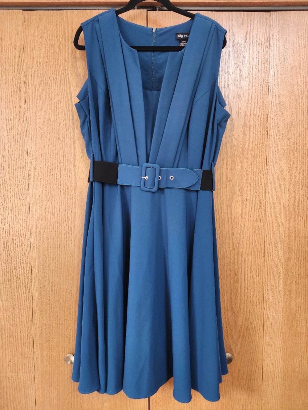 NWT City Chic Pool Blue Vintage Veronica Pleated Midi Dress-Belt-Plus sized M 18